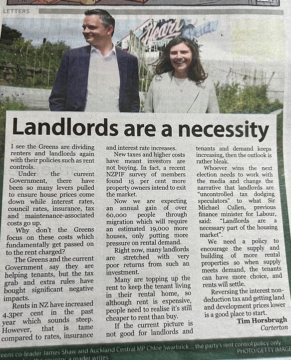 Tim Horsbrugh's letter to the editor rental property owners are a